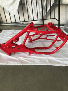 red powder coated motorcycle frame